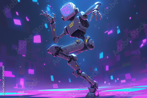 A robot in a dance pose, surrounded by a hologram © Hatia