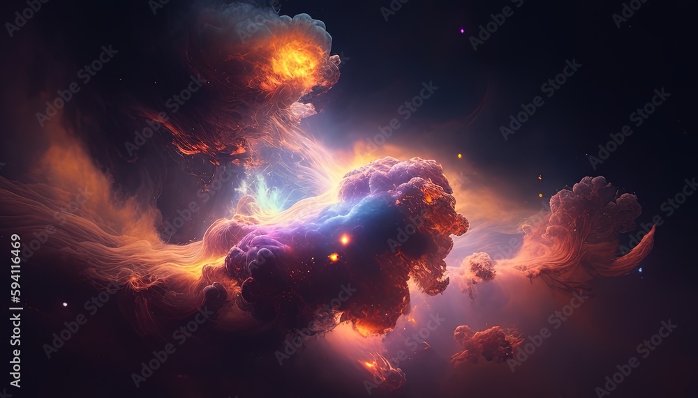 nebulae gas and dust, digital art illustration, Generative AI