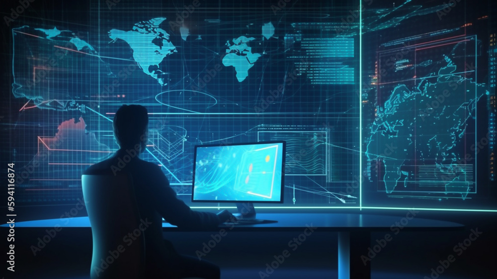 Businessman analyst working with digital finance business data graph showing technology of investment strategy. Digital economic analysis technology vector, generative ai Businessman analyst working with digital finance business data graph showing technology of investment strategy. Digital economic analysis technology vector, generative ai