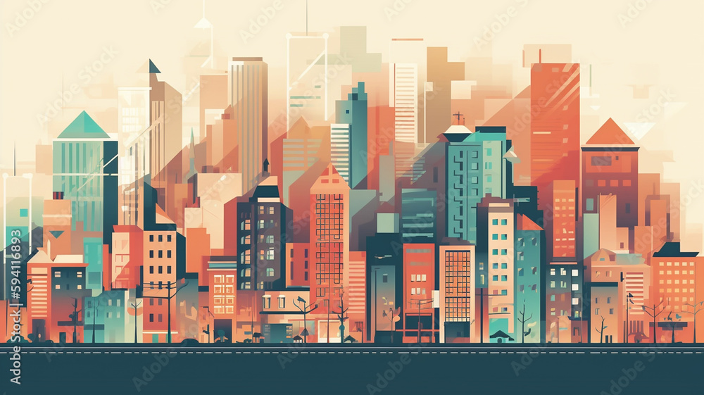 City skyline background illustration drawing style, building and architecture.