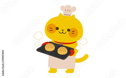 パン職人のネコのイラスト