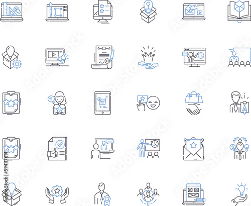 Sales concept line icons collection. Pitching, Closing, Prospecting, Funnels, Objections, Deals, Revenue vector and linear illustration. Leads,Conversions,Targets outline signs set