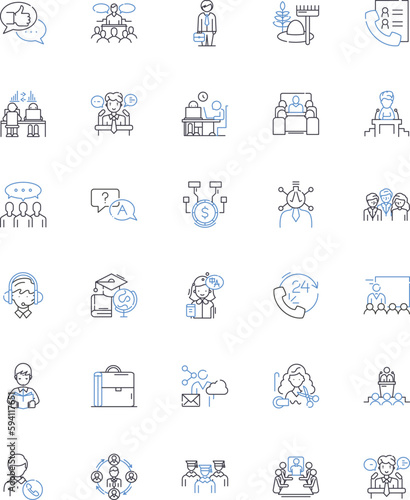 Laborers personnel line icons collection. Construction, Warehouse, Agriculture, Janitorial, Demolition, Landscaping, Manufacturing vector and linear illustration. Cleaning,Moving,Traffic outline signs