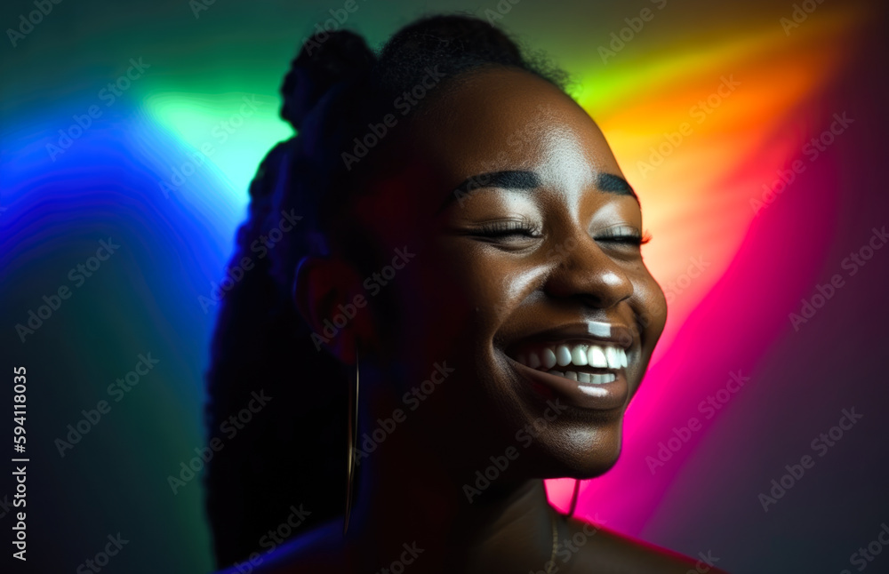 Portrait of happy beautiful young woman, generative ai Portrait of happy beautiful young woman, generative ai