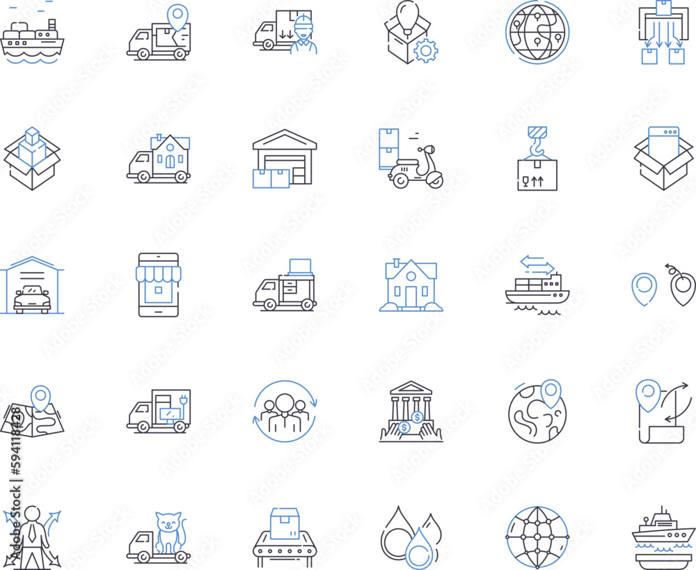 Warehousing operations line icons collection. Inventory, Logistics, Storage, Distribution, Fulfillment, Shipping, Receiving vector and linear illustration. Packaging,Picking,Loading outline signs set