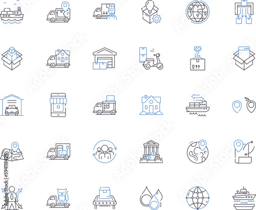 Warehousing operations line icons collection. Inventory, Logistics, Storage, Distribution, Fulfillment, Shipping, Receiving vector and linear illustration. Packaging,Picking,Loading outline signs set
