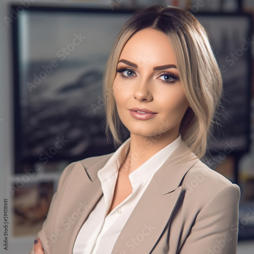 A young beautiful business woman in an office
