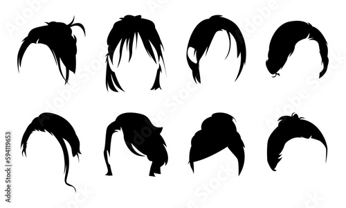 set silhouette of girl hairstyle. concept of beauty, salon, woman, fashion. isolated on white background. silhouette illustration.