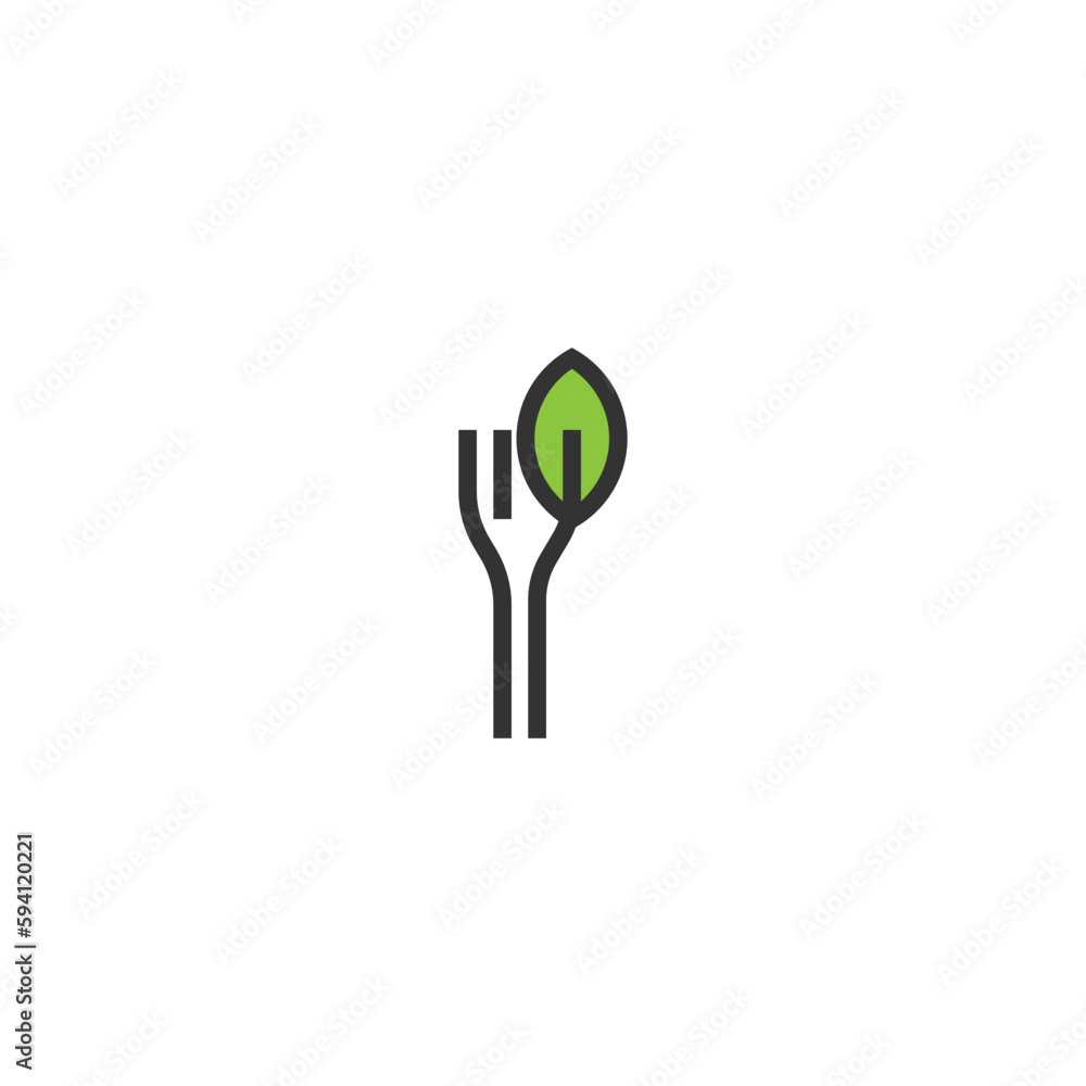 Forklift and leaf icon. Vegan food symbol vector Forklift and leaf icon. Vegan food symbol vector