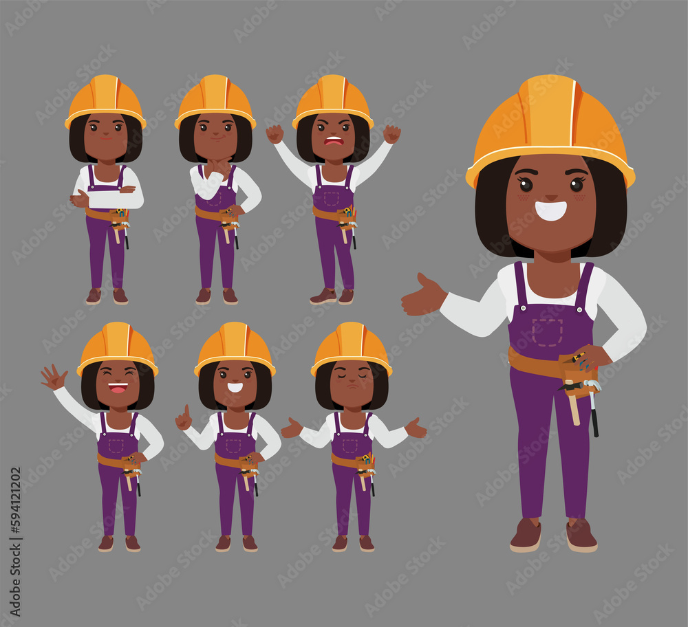 Set of worker with different poses Set of worker with different poses