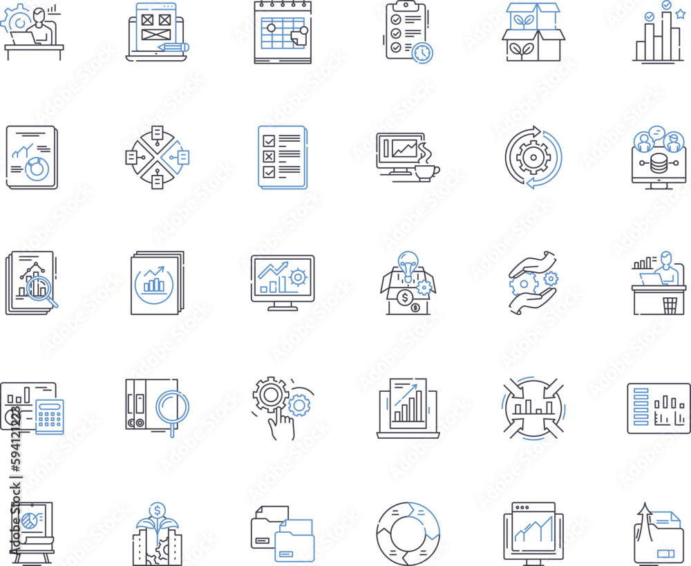 Records management tool line icons collection. Organization, Efficiency, Security, Accessibility, Synchronization, Compliance, User-friendly vector and linear illustration. Searchable,Collaboration Records management tool line icons collection. Organization, Efficiency, Security, Accessibility, Synchronization, Compliance, User-friendly vector and linear illustration. Searchable,Collaboration