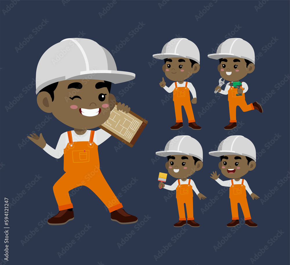 Set of worker with different poses Set of worker with different poses