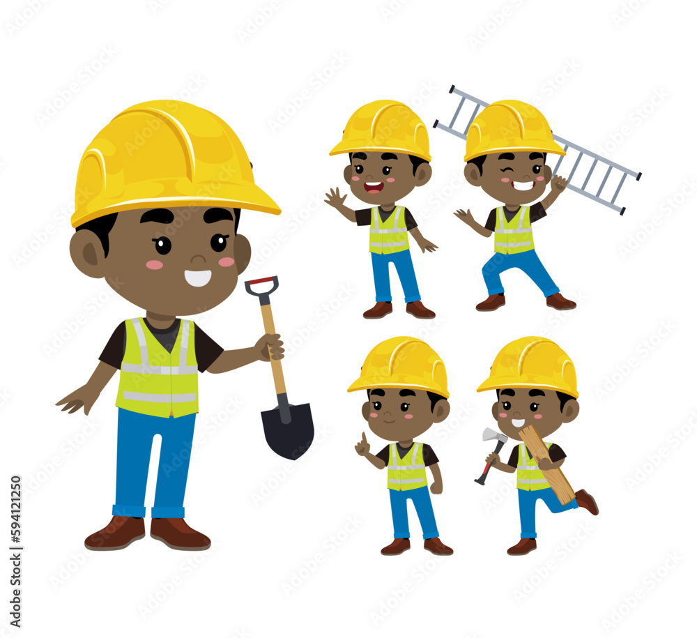 Set of worker with different poses Set of worker with different poses