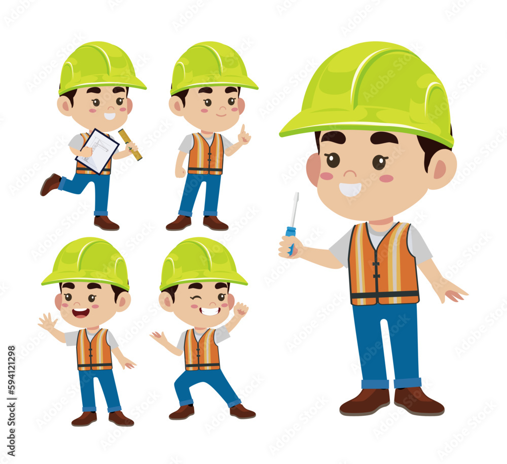 Set of worker with different poses Set of worker with different poses