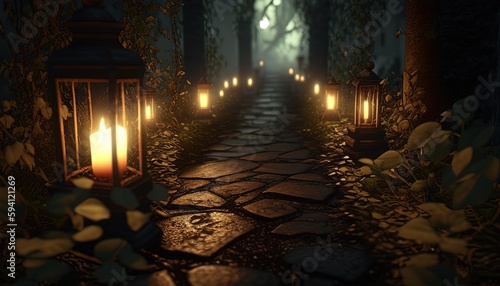 candlelight road  digital art illustration  Generative AI