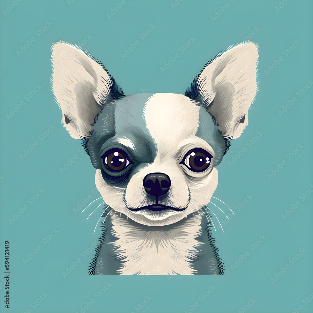 Portrait illustration of a cute chihuahua dog, pet drawing