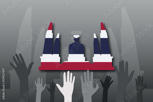 Free vector thailand elections with democracy monument.  people character with box for vote and ballot papers.