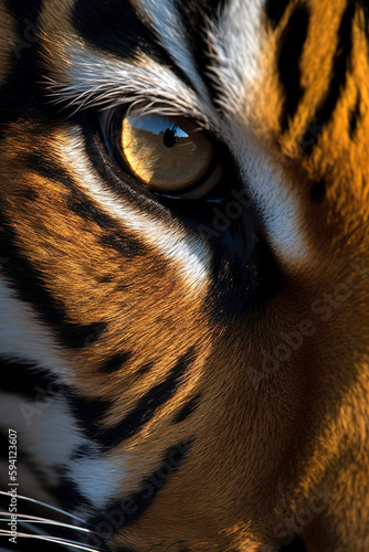 Close - up of a tiger s eye  capturing its intense gaze and the intricate details of its fur.