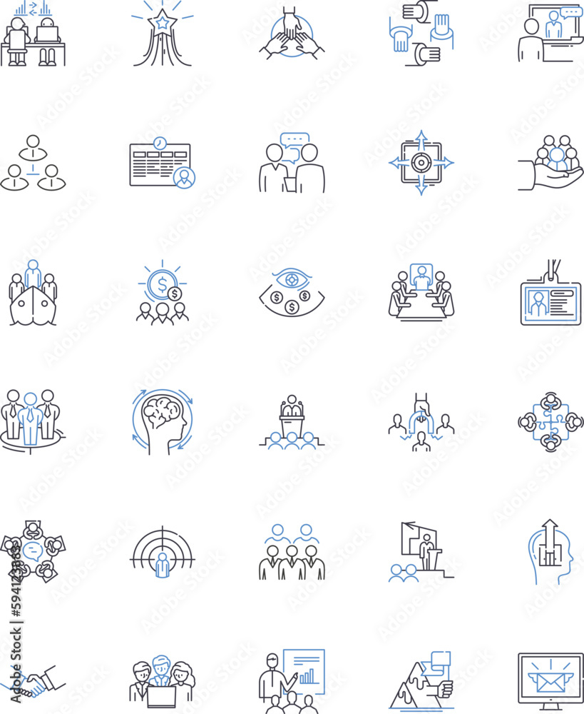 Joint venture line icons collection. Collaborate, Partnership, Alliance, Synergy, Agreement, Merge, Strategic vector and linear illustration. Trust,Co-creation,Cooperative outline signs set