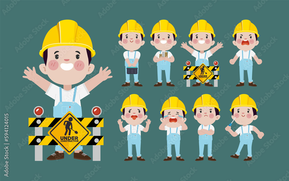 Set of worker with different poses Set of worker with different poses