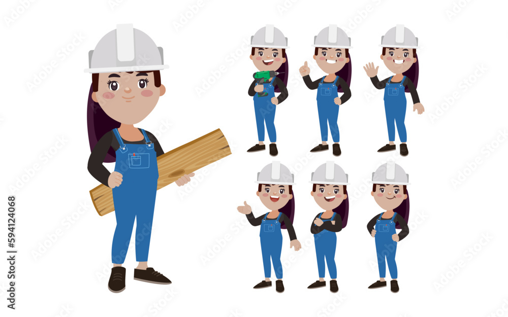 Set of worker with different poses Set of worker with different poses
