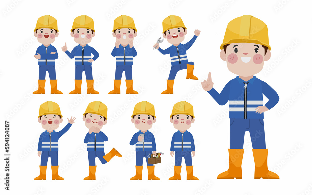 Set of worker with different poses Set of worker with different poses
