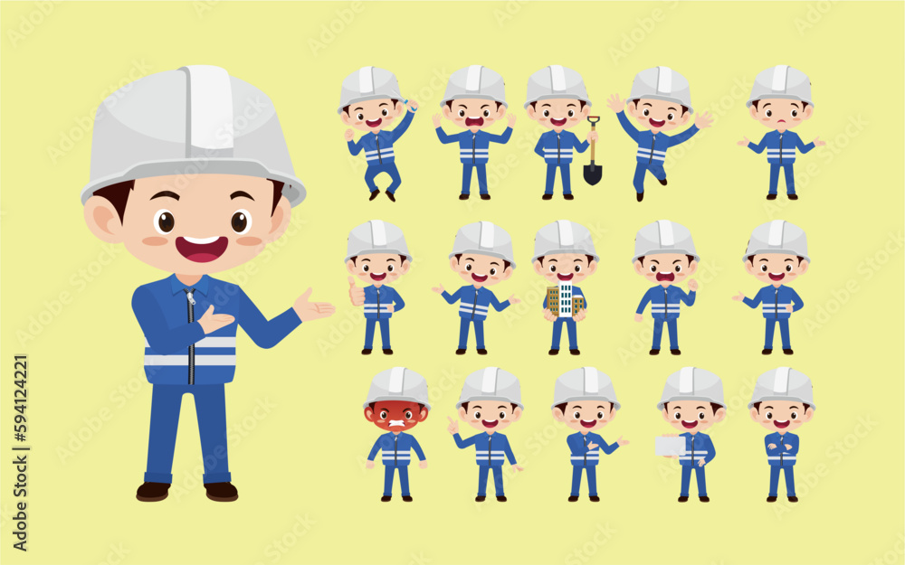 Set of worker with different poses Set of worker with different poses
