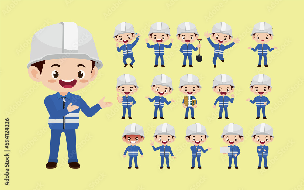 Set of worker with different poses