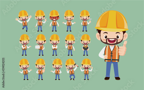 Set of worker with different poses