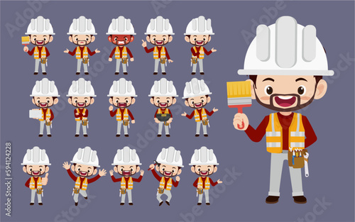 Set of worker with different poses