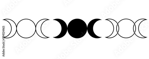 outline silhouette Triple goddess symbol set isolated on white background