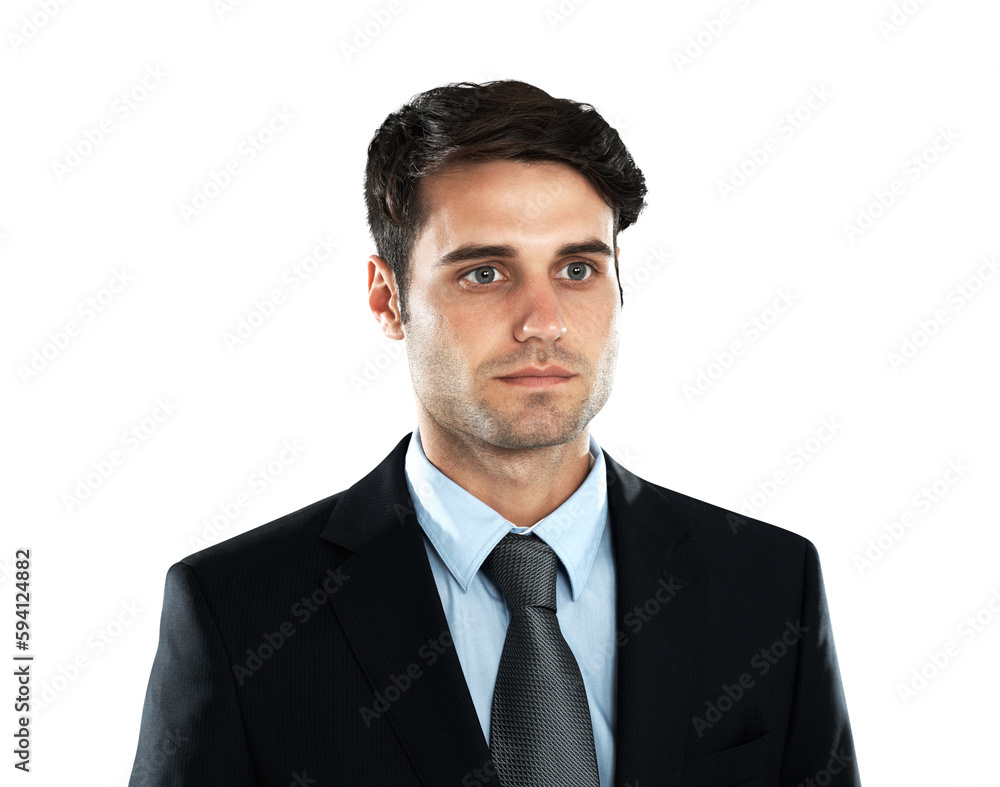 Serious, thinking and a businessman with an idea, mindset and planning. Corporate, plan and focus with a male employee looking focused and concentrating isolated on a transparent png background Serious, thinking and a businessman with an idea, mindset and planning. Corporate, plan and focus with a male employee looking focused and concentrating isolated on a transparent png background