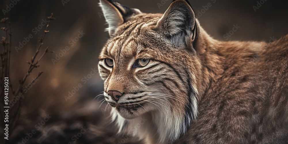 Obraz premium Portrait of a lynx in the wild, close-up. Generative AI