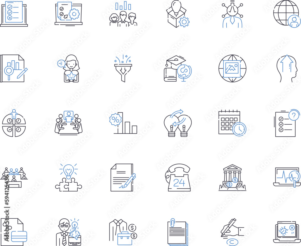 Workplace traditions line icons collection. Ritual, Etiquette, Protocol, Culture, Norms, Customs, Hierarchy vector and linear illustration. Formality,Corporate,Rules outline signs set - obrazy, fototapety, plakaty 
