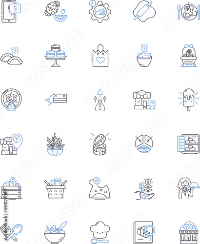 Coastal Cuisine line icons collection. Oceanic, Seafood, Shrimp, Clams, Oysters, Crab, Lobster vector and linear illustration. Mussels,Scallops,Saltwater outline signs set