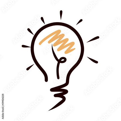 Bulb light idea icon, Sketch hand drawing, Illustration digital art.