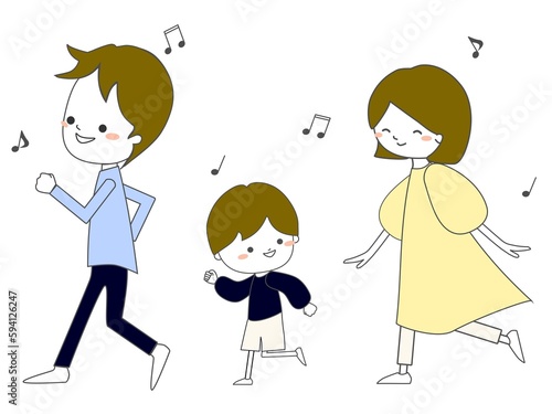 散歩する家族のイラスト