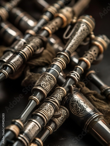 close up of bagpipes