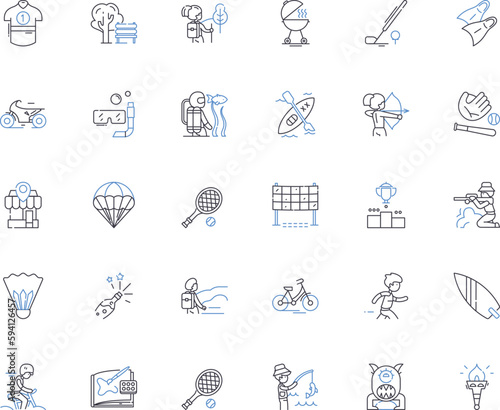 Amusements line icons collection. Carnival, Rollercoaster, Arcade, Ferris wheel, Games, Thrill, Funhouse vector and linear illustration. Carousel,Bumper cars,Rides outline signs set