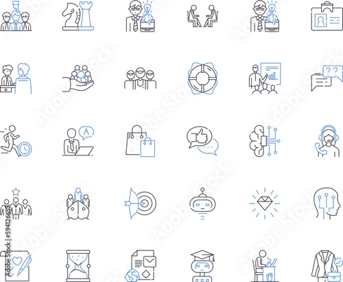Workforce planning line icons collection. Forecasting, Recruitment, Retention, Analysis, Strategy, Budgeting, Allocation vector and linear illustration. Development,Optimization,Management outline