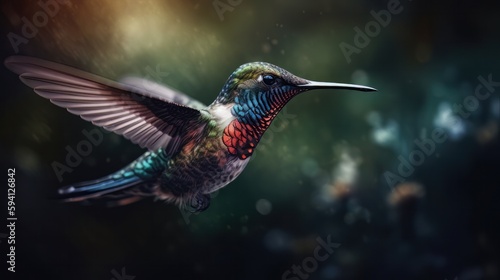 Hummingbird in flight. Generative AI © August