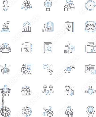 Budget committee line icons collection. Finance, Savings, Planning, Oversight, Funding, Constraints, Efficiency vector and linear illustration. Responsibility,Decision-making,Analysis outline signs