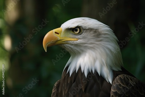 majestic bald eagle in front of a vibrant green background. Generative AI
