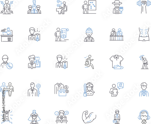 Employee ethos line icons collection. Integrity, Commitment, Responsibility, Diligence, Reliability, Trusrthiness, Accountability vector and linear illustration. Perseverance,Respectfulness