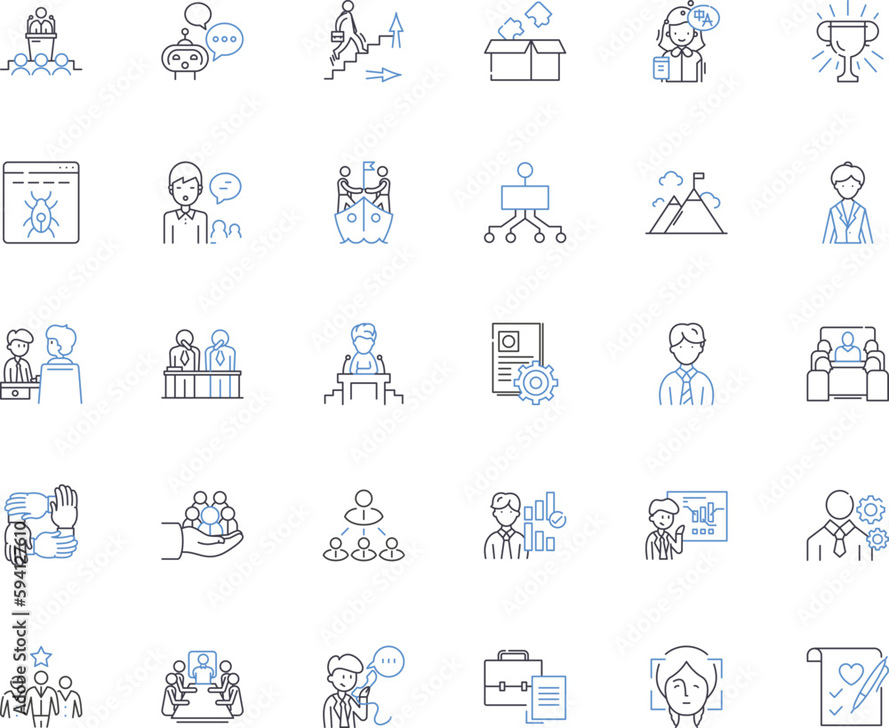 Job advancement line icons collection. Promotion, Career, Growth, Progression, Advancement, Development, Opportunity vector and linear illustration. Advancement,Succession,Upward outline signs set