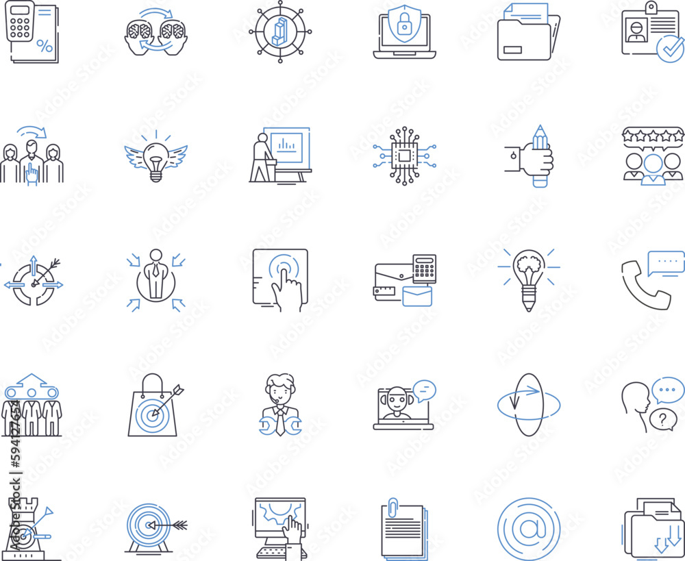 Entrepreneurial collaboration line icons collection. Synergy, Partnership, Nerking, Innovation, Trust, Cooperation, Ambition vector and linear illustration. Co-creation,Boldness,Synergize outline