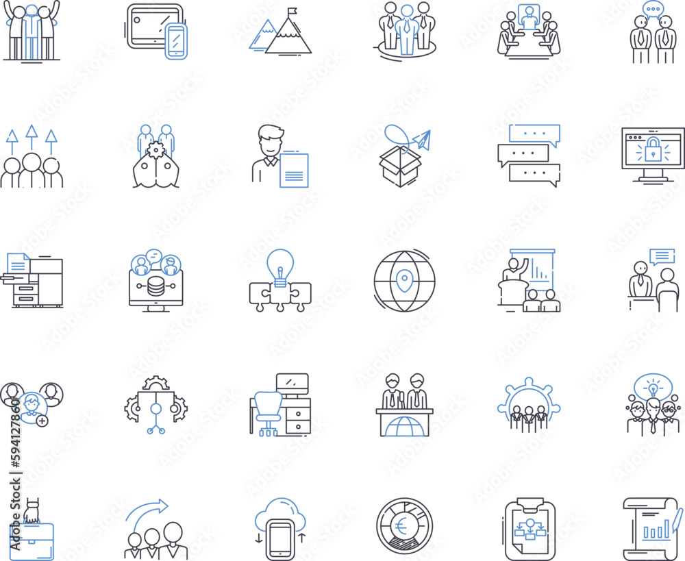 Leadership retreat line icons collection. Empowerment, Team building, Collaboration, Trust, Communication, Accountability, Strategy vector and linear illustration. Inspiration,Vision,Transformation