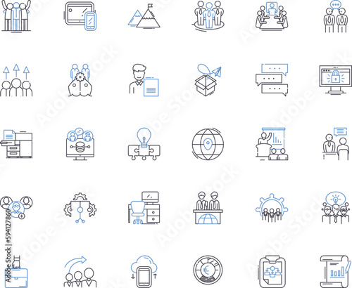Leadership retreat line icons collection. Empowerment, Team building, Collaboration, Trust, Communication, Accountability, Strategy vector and linear illustration. Inspiration,Vision,Transformation