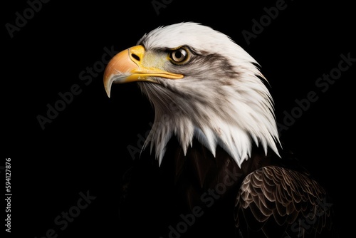 majestic bald eagle in close-up on a dark background. Generative AI