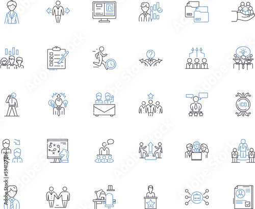 Cubicle dwellers line icons collection. Stress, Isolation, Monotony, Cubicle, Boredom, Fluorescent, Office vector and linear illustration. Desk,Keyboard,Mouse outline signs set